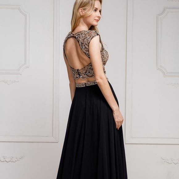 PROM EVENING 2PC GLITTER LONG DRESS AC374 BLACK - Picture 2 of 5